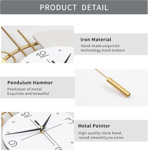 Modern Wall Clock for Living Room Decor Large Decorative Black Wall Clock with Pendulum Battery Operated Non Ticking for Kitchen Bedroom Office 23 Inch Big Metal Silent Quartz Wall Clock in Saudi Arabia