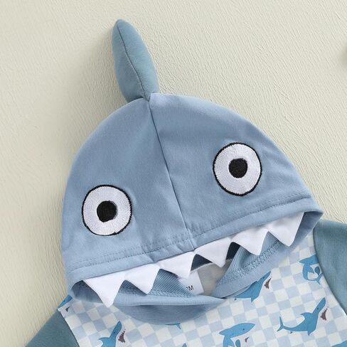 Toddler Baby Boy Hooded Summer Clothes Dinosaur Print Short Sleeve Color Block Short Set Cute Infant Summer Outfit in Kuwait