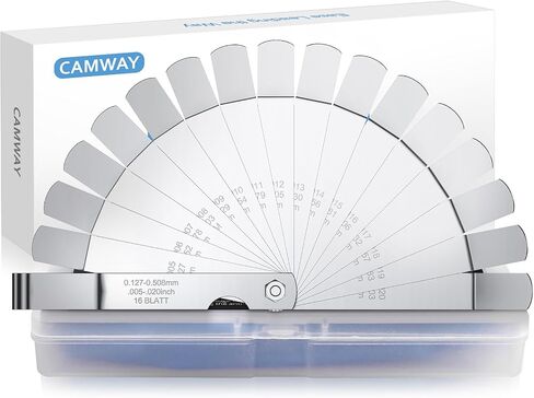 CAMWAY مقياس الملمس الفولاذي، 32 قطعة من الشفرات قياس الملمس الفولاذي 0.0015-0.035 بوصة/ 0.04-0.88 مم مقياس مزدوج ومقياس ملمس إمبراطوري للصمام، أداة قياس الفجوة in Kuwait