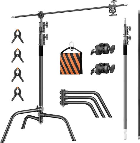Heavy Duty C Stand 6.9ft/210cm with Holding Arm Sandbag Grip Head Stainless Steel Photography Light Stand C-Stand Sturdy for Photography Studio Video Monolight Softbox Shooting（Silver） in Kuwait