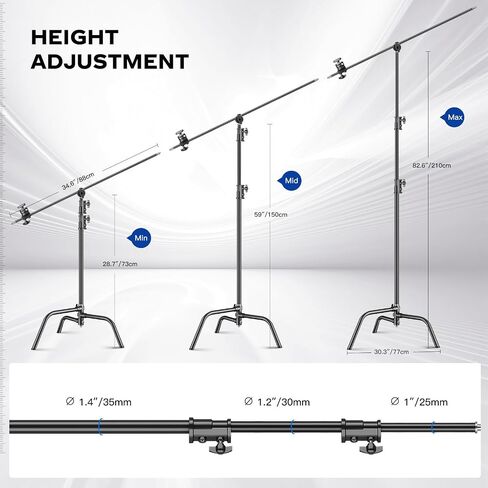 Heavy Duty C Stand 6.9ft/210cm with Holding Arm Sandbag Grip Head Stainless Steel Photography Light Stand C-Stand Sturdy for Photography Studio Video Monolight Softbox Shooting（Silver） in Kuwait