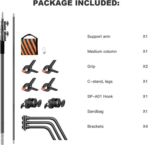 Heavy Duty C Stand 6.9ft/210cm with Holding Arm Sandbag Grip Head Stainless Steel Photography Light Stand C-Stand Sturdy for Photography Studio Video Monolight Softbox Shooting（Silver） in Kuwait