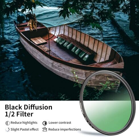 WalkingWay 55mm Black Diffusion 1/2 Filter Mist Dreamy Cinematic Effect Filter with Ultra Slim and Multicoating Optical Glass for Video/Vlog/Portrait Photography in Kuwait
