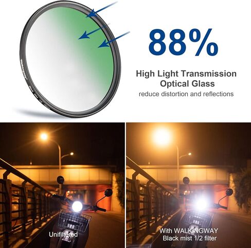 WalkingWay 55mm Black Diffusion 1/2 Filter Mist Dreamy Cinematic Effect Filter with Ultra Slim and Multicoating Optical Glass for Video/Vlog/Portrait Photography in Kuwait