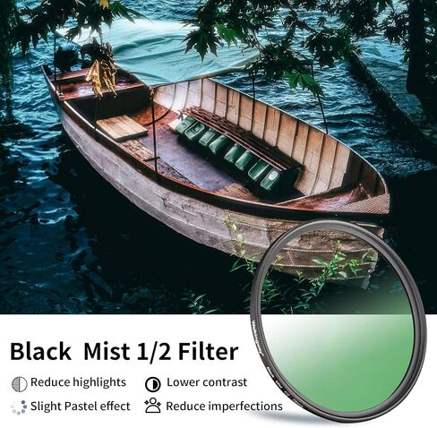 WalkingWay 55mm Black Diffusion 1/2 Filter Mist Dreamy Cinematic Effect Filter with Ultra Slim and Multicoating Optical Glass for Video/Vlog/Portrait Photography in Kuwait