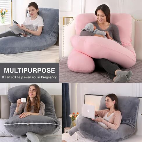 Pregnancy Pillow, Full Body Maternity Pillow 57 inch, with Removable Washable Cover - Sleep Support for Legs, Back, Neck, Shoulder, HIPS, Belly for Pregnent Women, Velvet (Coal-Black) in Saudi Arabia