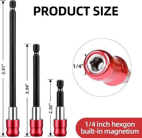 2PCS Magnetic Impact Drill Screwdriver Bit Holder, 1/4 Inch Hex Shank Quick Release Bit Holder Drill Bit Extension with Aluminum Sleeve, Universal Fit for Impact Driver and Drill, 60MM Length in Kuwait