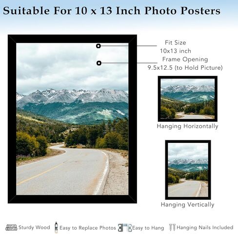 12x17 Picture Frame Black for Wall Hanging, Wood 12 x 17 Frame Photo Frame for Wall Horizontally or Vertically, Black, 2 Pack in Kuwait