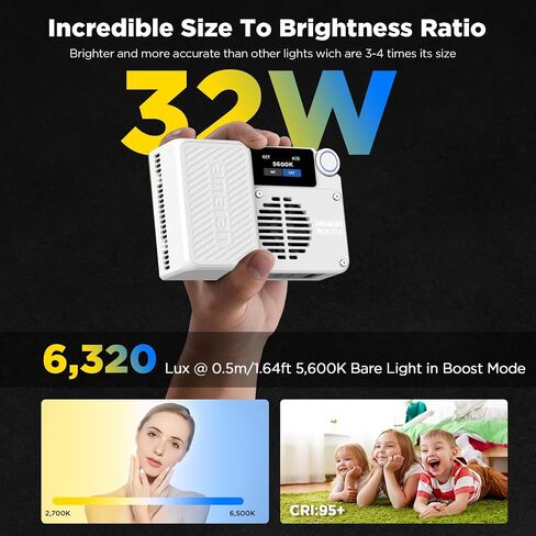 Amaran Ace 25C Kit ، Pocket RGBWW LED ، وضع Boost يصل إلى 32W ، ضوء الفيديو المصغر بالألوان الكاملة (2300-10،000K) ، 1500 LUX@1M في 5600K ، بطارية 4500 مللي أمبير في الساعة مع شحن PD للمبدعين المحمول (أبيض) in Kuwait