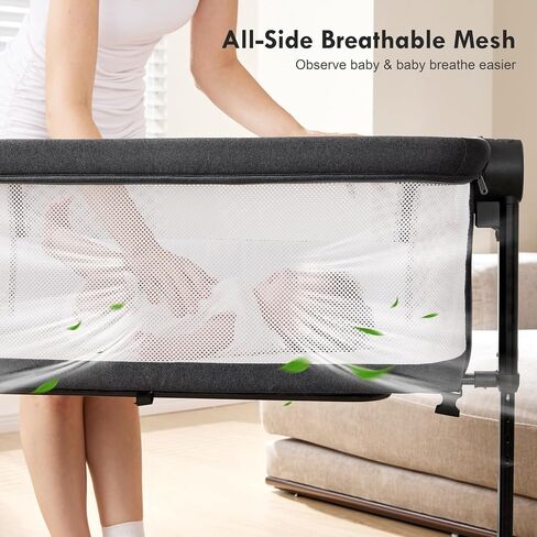 Bassinet Bedside Sleeper - All-Mesh Design, Portable Bedside Bassinet for Baby with Washable Mattress, 5 Adjustable Heights (Grey) in Kuwait