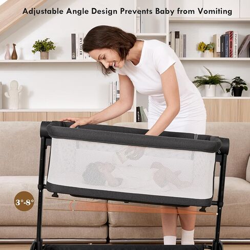 Bassinet Bedside Sleeper - All-Mesh Design, Portable Bedside Bassinet for Baby with Washable Mattress, 5 Adjustable Heights (Grey) in Kuwait