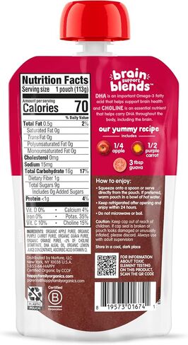 Happy Baby Organics Brain Support Blends, Baby Food Pouches, Variety Pack (Pack of 16), Amazon Exclusive in Kuwait