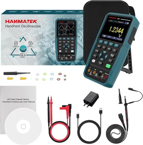 HANMATEK 3 في 1 راسم الذبذبات المحمول متعدد الذبذبات 100 ميجا هرتز مولد الموجي مع قناتين 3.5 بوصة TFT، HO102S راسم الذبذبات الاحترافي المتعدد مع وظيفة الذاكرة in Kuwait