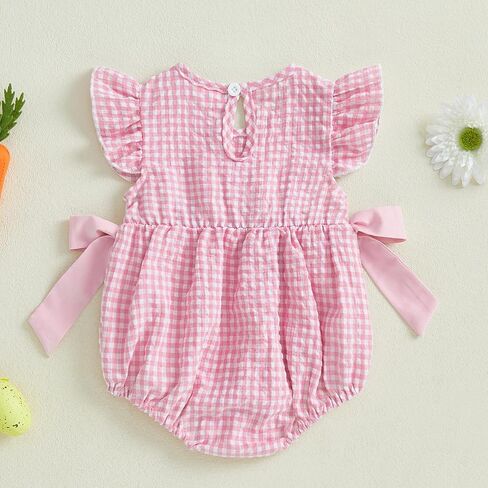 MoZiKQin Baby Girl Valentines Day Outfit Newborn Heart Plaid Bubble Romper Bowknot Ruffle Bodysuit Smocked Baby Clothes in Kuwait