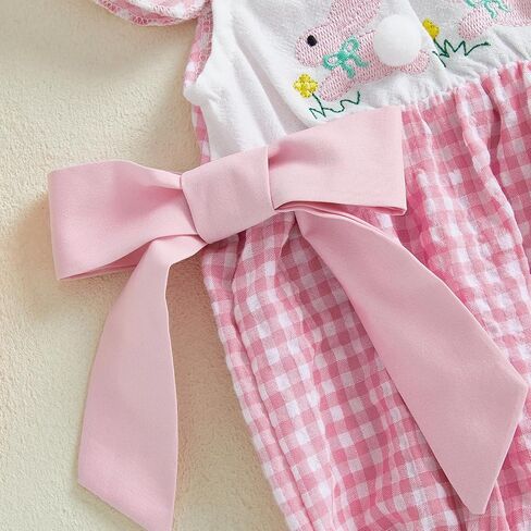MoZiKQin Baby Girl Valentines Day Outfit Newborn Heart Plaid Bubble Romper Bowknot Ruffle Bodysuit Smocked Baby Clothes in Kuwait