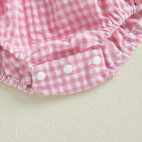 MoZiKQin Baby Girl Valentines Day Outfit Newborn Heart Plaid Bubble Romper Bowknot Ruffle Bodysuit Smocked Baby Clothes in Kuwait