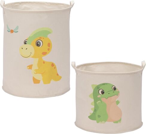 Navaris Green Dinosaur Toy Storage Baskets, Set of 2 - Collapsible Toys & Laundry Kids Hamper - Round Washing Basket Ideal for Baby Nursery and Bedroom - Hampers For Boys and Girls in Kuwait