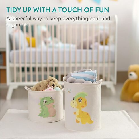 Navaris Green Dinosaur Toy Storage Baskets, Set of 2 - Collapsible Toys & Laundry Kids Hamper - Round Washing Basket Ideal for Baby Nursery and Bedroom - Hampers For Boys and Girls in Kuwait