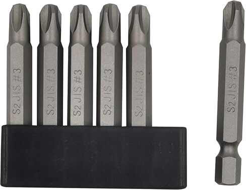 6Pcs 50mm JIS Screwdriver Bit Set with Magnetic Tip,1/4 Hex Shank, S2 Alloy Steel & 6-Hole Storage Strip-erfect for Japanese Motorcycles, Cars，Bicycle & Equipment (JIS #1x2#2x2#3x2) in Kuwait