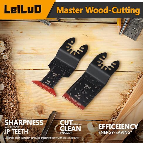 LEILUO 32 Pcs Multitool Blade Kit for Wood Nails Titanium Oscillating Saw Blades Japanese Tooth Oscillating Tool Accessories with Storage Bag Compatible with DeWalt Makita Dremel and More in Kuwait