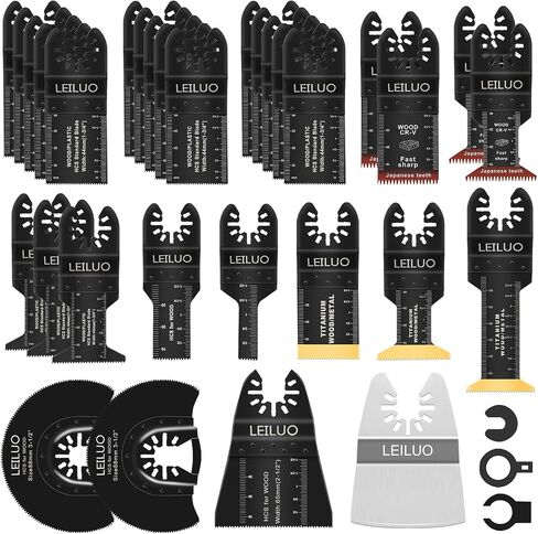 LEILUO 32 Pcs Multitool Blade Kit for Wood Nails Titanium Oscillating Saw Blades Japanese Tooth Oscillating Tool Accessories with Storage Bag Compatible with DeWalt Makita Dremel and More in Kuwait