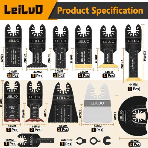 LEILUO 32 Pcs Multitool Blade Kit for Wood Nails Titanium Oscillating Saw Blades Japanese Tooth Oscillating Tool Accessories with Storage Bag Compatible with DeWalt Makita Dremel and More in Kuwait