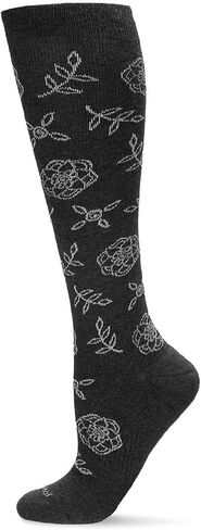 MeMoi Women's Floral Cotton Blend 15-20mmHg Graduated Compression Socks Dark Gray Heather 9-11 in Saudi Arabia