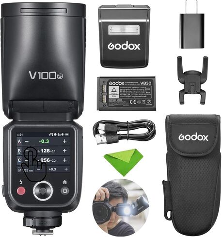 Godox V100C V100-C 100Ws TTL Flash for Canon Cameras, 400 Full Power Flashes, 1.7s Recycle Time, 2.4G Wireless with External Flash, Touchscreen Flash for Canon EOS Cameras (Godox V100C USA Version) in Kuwait
