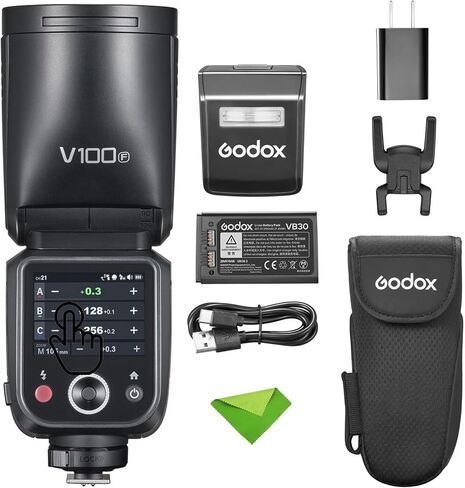 Godox V100C V100-C 100Ws TTL Flash for Canon Cameras, 400 Full Power Flashes, 1.7s Recycle Time, 2.4G Wireless with External Flash, Touchscreen Flash for Canon EOS Cameras (Godox V100C USA Version) in Kuwait