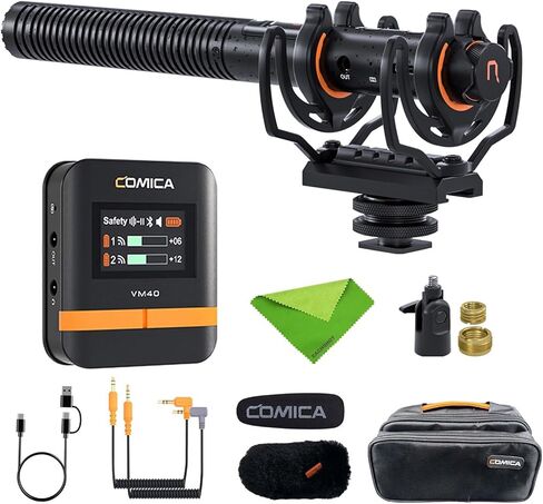 COMICA VM40 Combo Wireless Shotgun Microphone,2.4G Super Cardioid Polar Pattern,48kHz/32-bit Float Recording,Wired/Wireless Dual Modes,32G On-Board Recording Mic(VM 30 Upgraded Version) in Kuwait