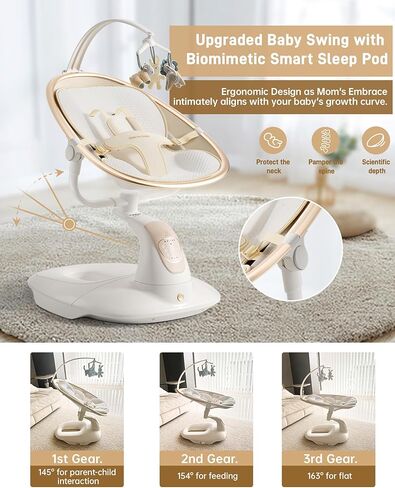 تأرجح الطفل للرضع إلى طفل صغير ، يتأرجح الطفل الكهربائي مع قاعدة متينة على شكل درع ، 180 درجة أرجوحة للرضع المحمولة مع 5 سرعات و 12 تهويدة للطفل المولود الجديد حتى 20 رطلاً ، أسود in Kuwait