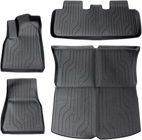 Floor Mats for Tesla Model Y 2021-2023 2024, 6 Pcs Mats Custom Fit All Weather, Waterproof TPE Interior Cargo Liner & Front & Rear Trunk Mats with Anti-Slip for Model Y 5-Seater (Not Fit 7-Seat) in Saudi Arabia