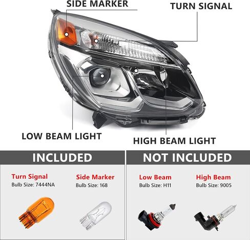 FIONE Headlight Compatible with Chevy Equinox 2016 2017 Replacement Halogen Headlights Left Driver Side LH Chrome Housing Headlamp(Not Include HighLow beam bulbs in Saudi Arabia
