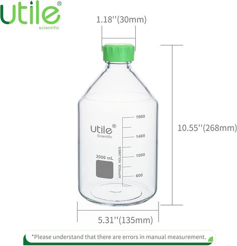 Media Bottle, 3.3 Borosilicate Glass Storage Bottles with Lids, 1000ml(33.8oz) Lab Media Bottles, PP Material Media Storage Bottle, 4038.1000.1 in Kuwait