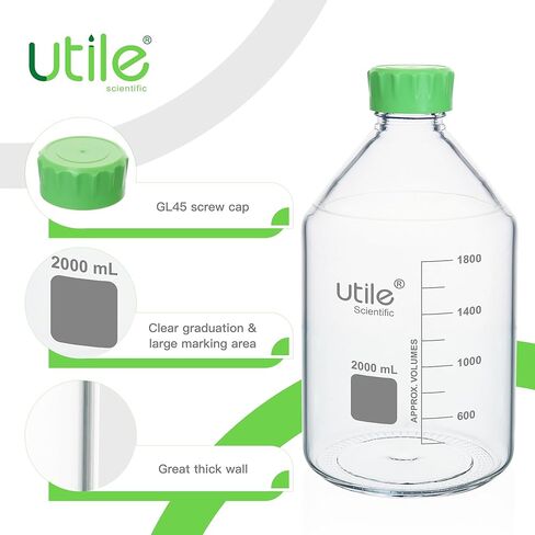 Media Bottle, 3.3 Borosilicate Glass Storage Bottles with Lids, 1000ml(33.8oz) Lab Media Bottles, PP Material Media Storage Bottle, 4038.1000.1 in Kuwait