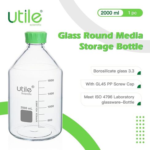 Media Bottle, 3.3 Borosilicate Glass Storage Bottles with Lids, 1000ml(33.8oz) Lab Media Bottles, PP Material Media Storage Bottle, 4038.1000.1 in Kuwait