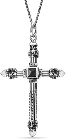 LeCalla Italian 925 Sterling Silver Men's Cross Pendant Necklace | Solid Antique Chevron Cross Pendant Necklace for Men | Cross Pendant with Popcorn Chain 20 Inches in Saudi Arabia