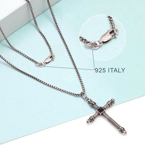LeCalla Italian 925 Sterling Silver Men's Cross Pendant Necklace | Solid Antique Chevron Cross Pendant Necklace for Men | Cross Pendant with Popcorn Chain 20 Inches in Saudi Arabia