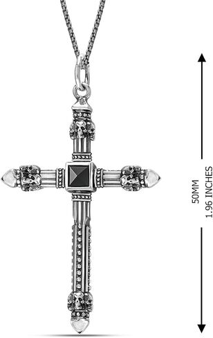 LeCalla Italian 925 Sterling Silver Men's Cross Pendant Necklace | Solid Antique Chevron Cross Pendant Necklace for Men | Cross Pendant with Popcorn Chain 20 Inches in Saudi Arabia