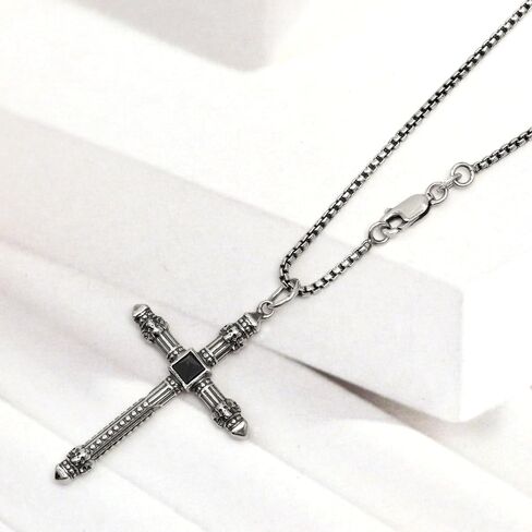 LeCalla Italian 925 Sterling Silver Men's Cross Pendant Necklace | Solid Antique Chevron Cross Pendant Necklace for Men | Cross Pendant with Popcorn Chain 20 Inches in Saudi Arabia