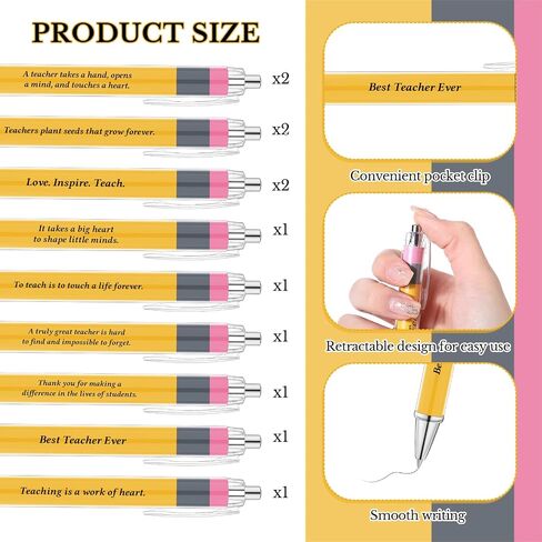 27 Pcs Back to School Teacher Appreciation Gifts Inspirational Teacher Pens Yellow Funny Teacher Ballpoint Pens for Teacher First Day of School Office Thank You Gifts in Kuwait