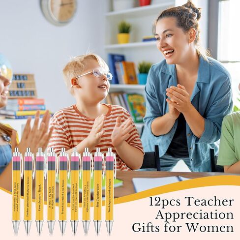 27 Pcs Back to School Teacher Appreciation Gifts Inspirational Teacher Pens Yellow Funny Teacher Ballpoint Pens for Teacher First Day of School Office Thank You Gifts in Kuwait