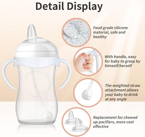 4 Pack Sippy Cup Nipples Kit for Philips Avent Natural Baby Bottle, Toddler Transition Kit with 4 Soft Straw Nipple, 2 Weighted Straw, 2 Bottle Handle, 2 Cleaning Brush in Kuwait