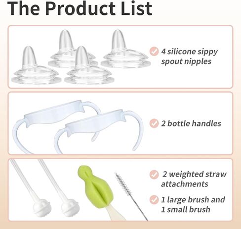 4 Pack Sippy Cup Nipples Kit for Philips Avent Natural Baby Bottle, Toddler Transition Kit with 4 Soft Straw Nipple, 2 Weighted Straw, 2 Bottle Handle, 2 Cleaning Brush in Kuwait