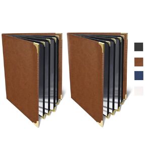 Menu-Covers 8.5 X 11 Restaurant - 2 Pack Menu Sleeve 4 Page 8 View Premium Faux Leather Transparent Black for Bar Cafe Book Folder