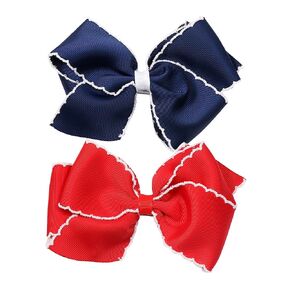 5 بوصة Grosgrain Ribbon Bow Hair Clip for Baby Girls ، Fligator Clips Hair Barrettes ، Moonstitch Edge Hair أقواس للأطفال الصغار (أبيض + أزرق فاتح)
