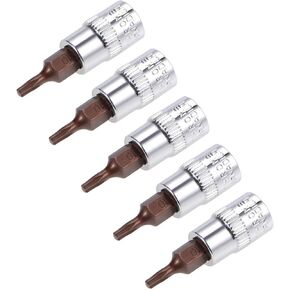 TOP-VIGOR 5Pcs Torx Bit Socket, 1/4" Drive x T20 CR-V Key Socket, Premium S2 Steel Bits, Torx Bit with 38mm Length for Torque Wrench, Ratchet Wrench, Impact Power Drills, Slide Bar