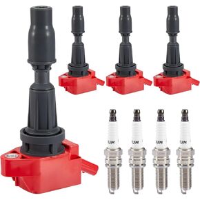 CarBole 4 Pack UF670 Ignition Coil & LT6RAI-9 Spark Plugs, Compatible with Ford Edge Escape Explorer, Jaguar XE XF, Land Rover Evoque, Lincoln MKT MKC MKZ, Replacement# C1816,C1816-4,48770,GN10621