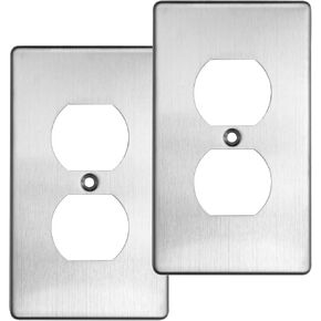 2-Pack #304 Stainless Steel Switch Wall Plates Cover, Duplex Receptacle Metal Electrical Outlet Cover, Home Decor, Standard Size 1 Gang 4.76" x 2.8", Slash Style