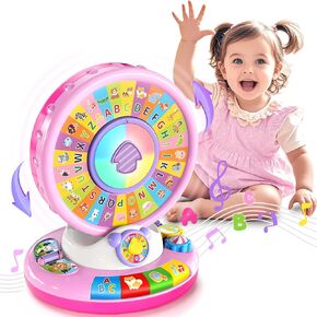 Toys for 1 2 3 Year Old Girls, Musical Spin and Sing Alphabet Zoo, Learning Toys for Toddlers 1-3, Educational Interactive Toys, Christmas Birthday Gift for Baby Girls Boys Age 6-9-12-18 Months